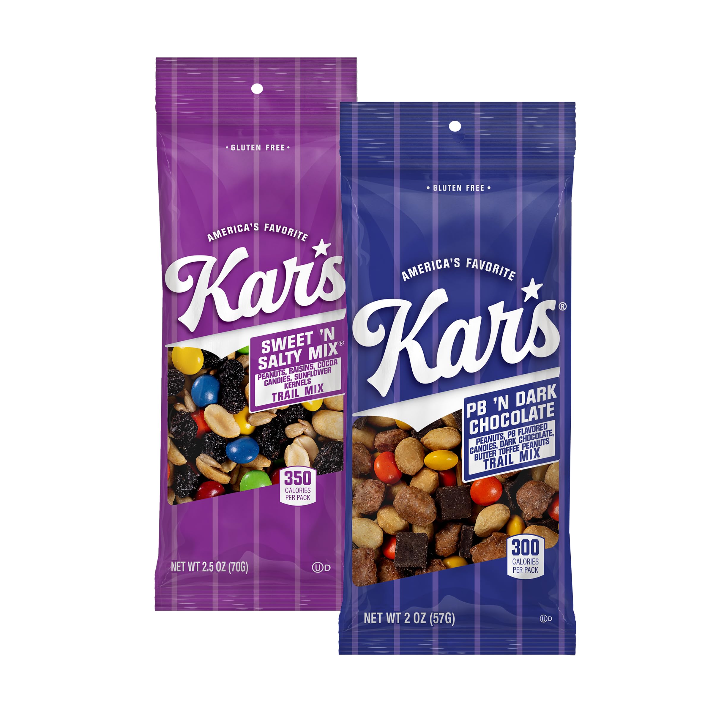 Kar's Nuts Trail Mix Variety Pack, Pack of 24 - Sweet 'N Salty and Peanut Butter 'N Dark Chocolate - Individually Wrapped, Gluten-Free Snack Mix