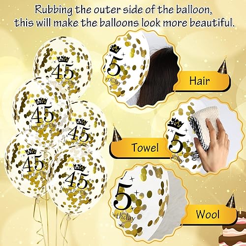 Miniatura 7 de Globos de cumpleaños número 45 para hombres, 15 globos de feliz cumpleaños número 45, globos de decoración de fiesta de cumpleaños número 45 para