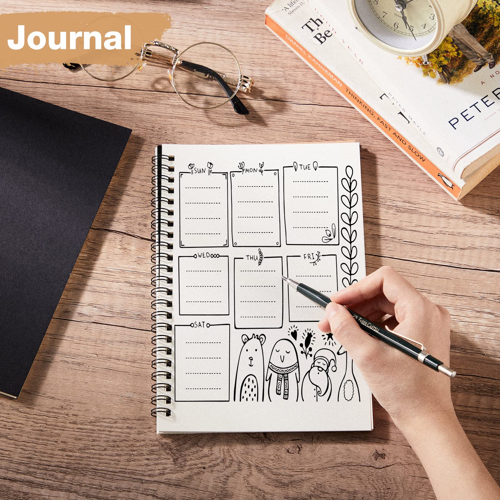 Epakh Paquete de 36 cuadernos en espiral en blanco, sin forro, tamaño A5, tapa suave, cuaderno de bocetos, bloc de notas, 100 páginas/50 hojas, 8.3 x 5.5 pulgadas (negro)