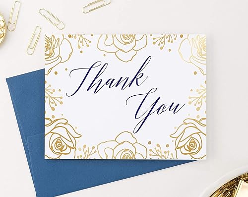 Miniatura 2 de Printed Gold Foil Floral Thank You Cards with Envelopes (FOLDED, Blank Inside), Elegant Wedding Thank You Cards with Envelopes, Bridal Shower Thank