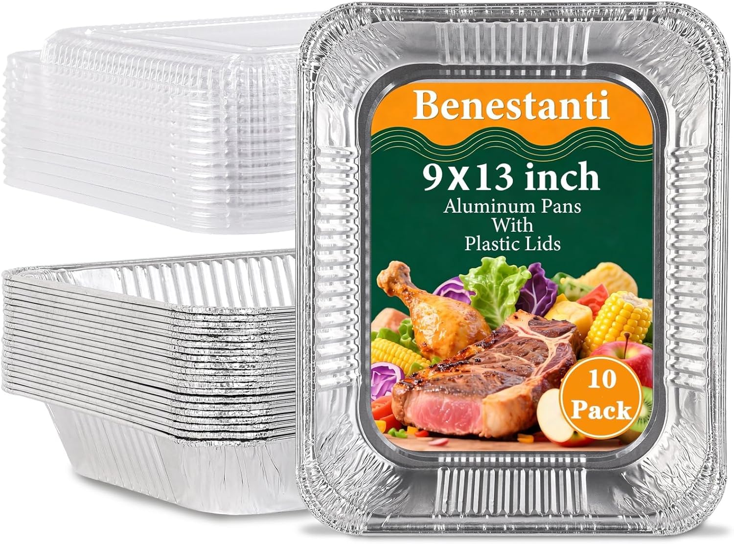 9x13 Inch Disposable Aluminum Foil Pans with Clear Lids(20 Pack)Half Size Tin Foil Pans,Disposable Food Containers Baking Pans For Cooking, Meal Prep, Roasting, Chafing, Heating, Steam Table