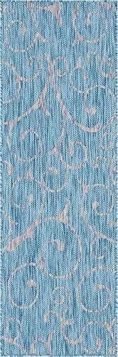 Miniatura 13 de Unique Loom Outdoor Botanical Collection - Alfombra rizada, 2 pies x 6pies 1 pulgada, de pasillo, aguamarina claromarfil