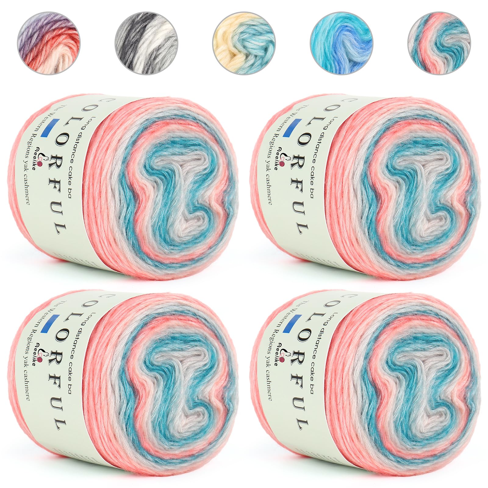 Aeelike 400g Farbverlaufsgarn Wolle zum Häkeln, Super leichte Gradient Cupcakes Bobbel, Superweiche Mehrfarbiges Häkelgarn