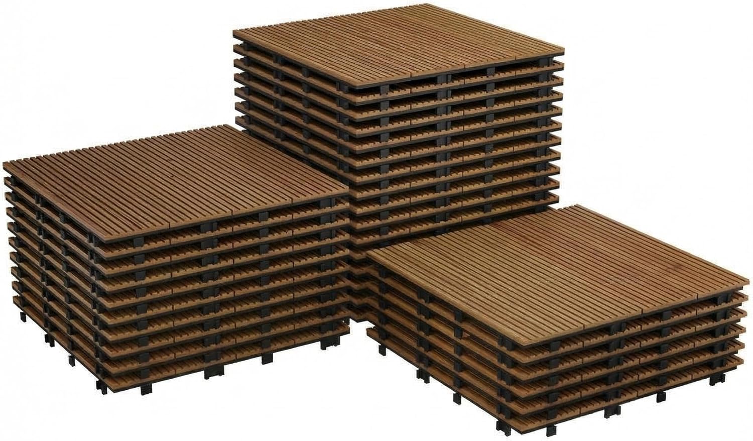 Acacia Wood Interlocking Deck Tiles, 12 x 12 Inch Waterproof Outdoor Flooring, Snap Together Patio Floor Tiles for Balcony, Porch, Poolside, Bathroom