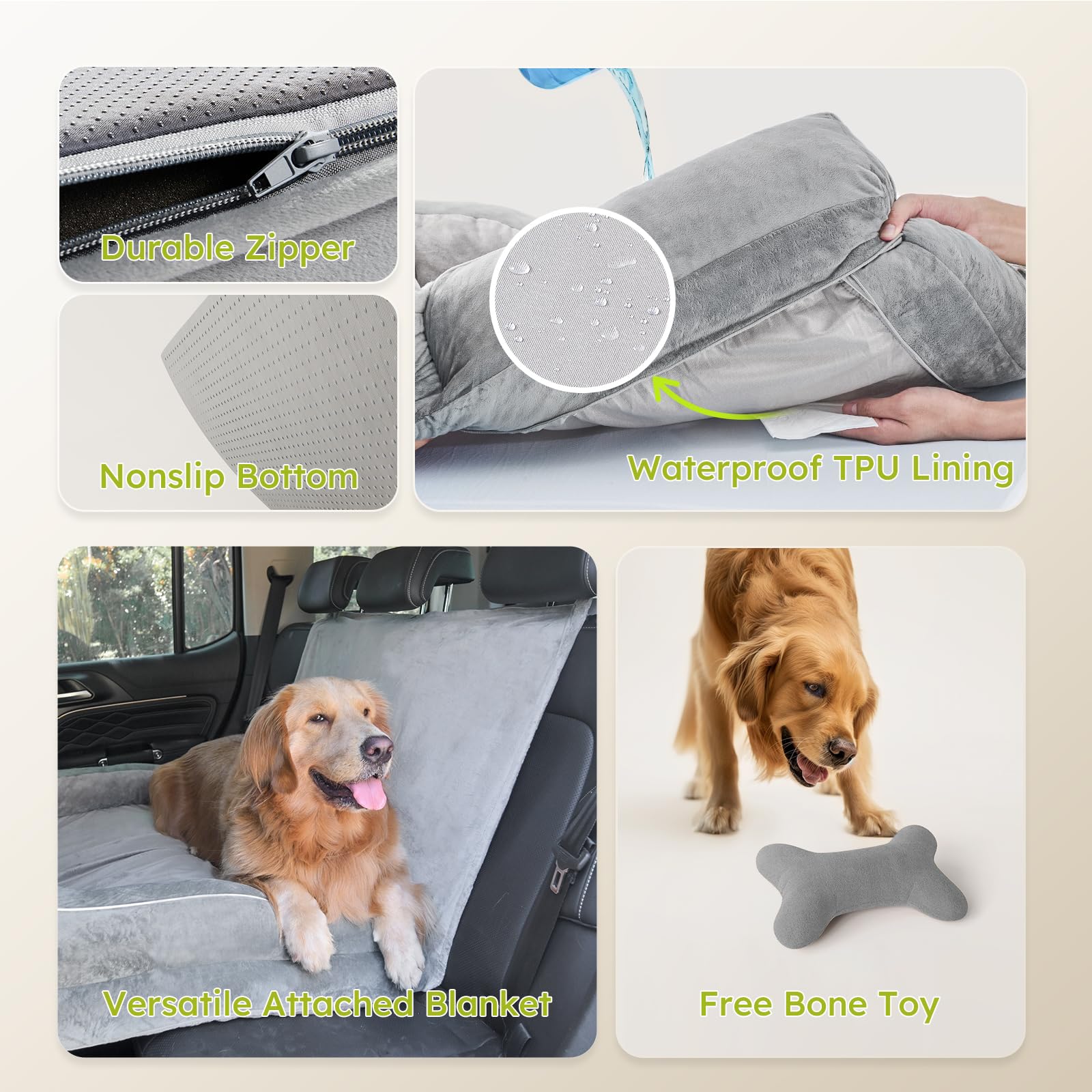 CWAWZ Dog Beds for Large Dogs, Orthopedic Pet Bed with Cooling Gel Memory Foam, Waterproof Large Dog Beds with Removable Washable Cover, 36" Pet Sofa Dutch Velvet with Blanket Bone Toy, Light Gray - image 6