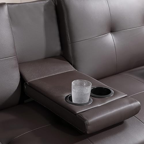 Miniatura 5 de TMEOSK Sofá cama plegable tapizado de piel sintética moderno y convertible con 2 soportes para tazas sofá cama ajustable con reposabrazos extraíbles