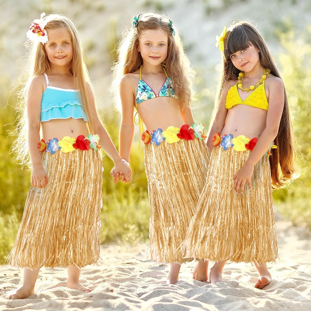 Falda Hawaiana De Rafia Con Accesorios – 5 Piezas Para Disfraz De Fiesta – Incluye Sombrero Y Complementos – Ideal Para Luau Y Carnaval