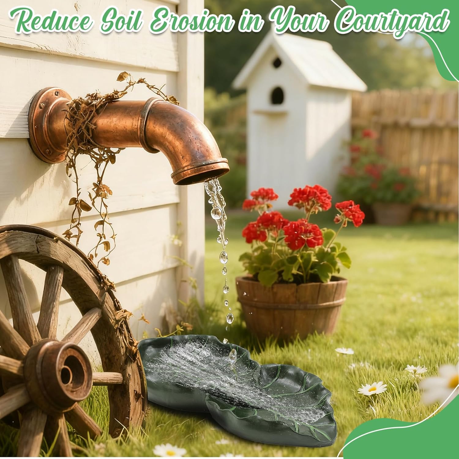 1 Pack Two Combined Leaf Shaped Splash Block Gutter Downspout Splash Guard Decorative Outdoor Drain Extension Rain Diverter for Lawn Patio Yard Garden