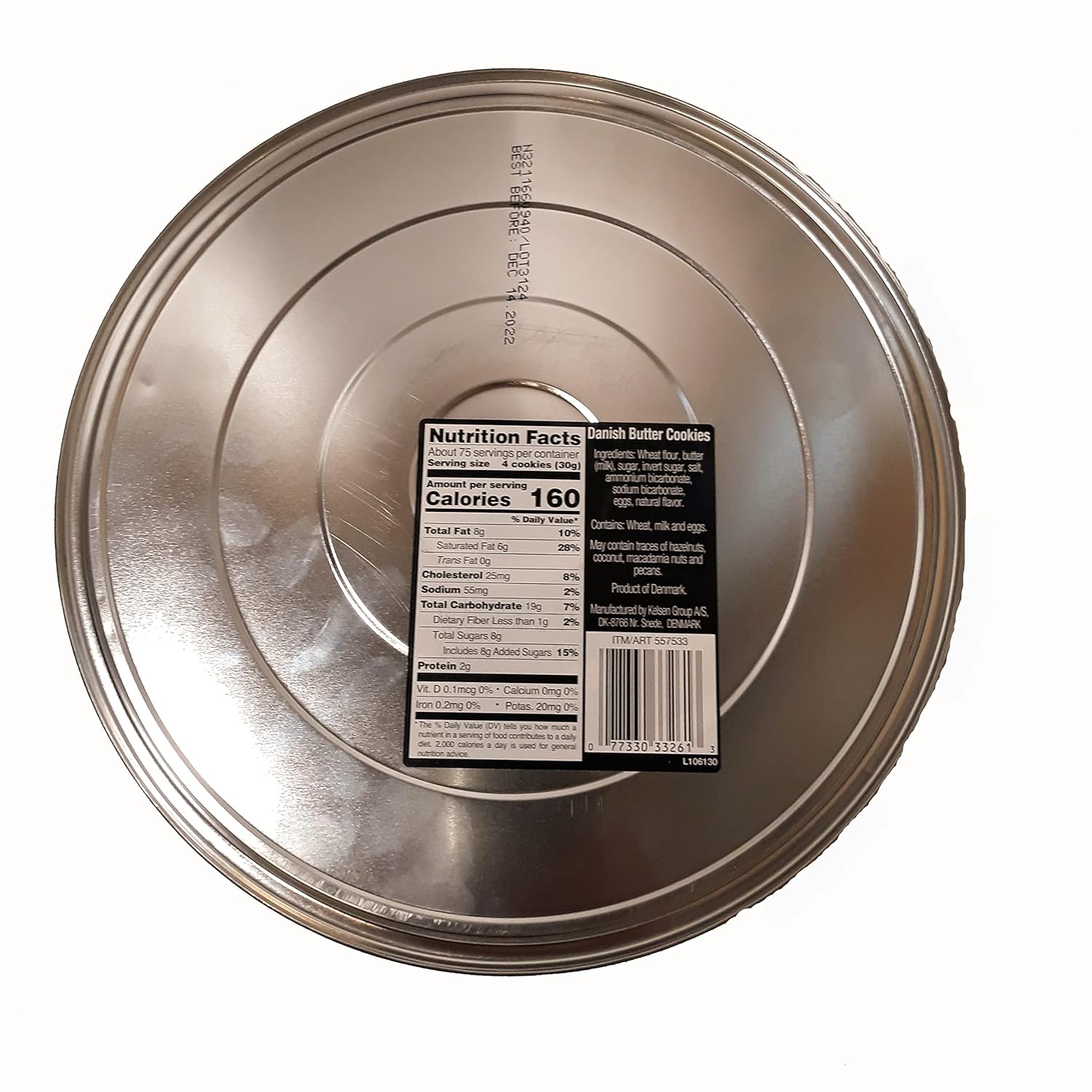 Kelsen Danish Butter Cookies in Decorative Holiday Tin, 80 Ounce (300 Cookies)