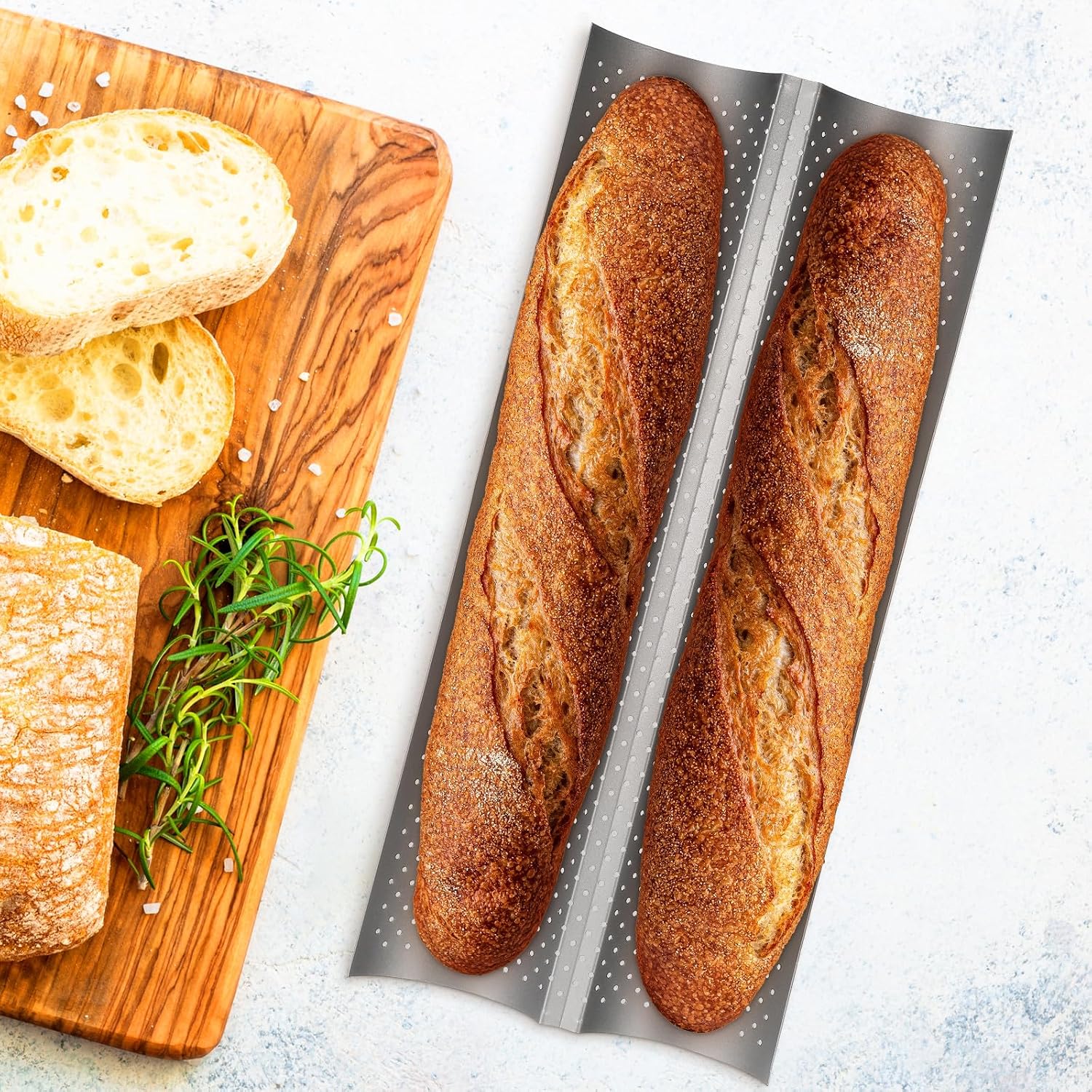 SHOWERORO Wave Stick Bread Stick Baking Tray Small 2-slot Silver French Bread Pan Kitchen Baking Tool for Loaf Bake