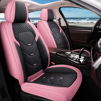 otoez Car Seat Covers Full Set, Universal Nappa Leather Seat Cover 5 Seat Waterproof & Breathable Automotive Seat Cushion Protector for Cars Seden Truck SUV Vans, Pink