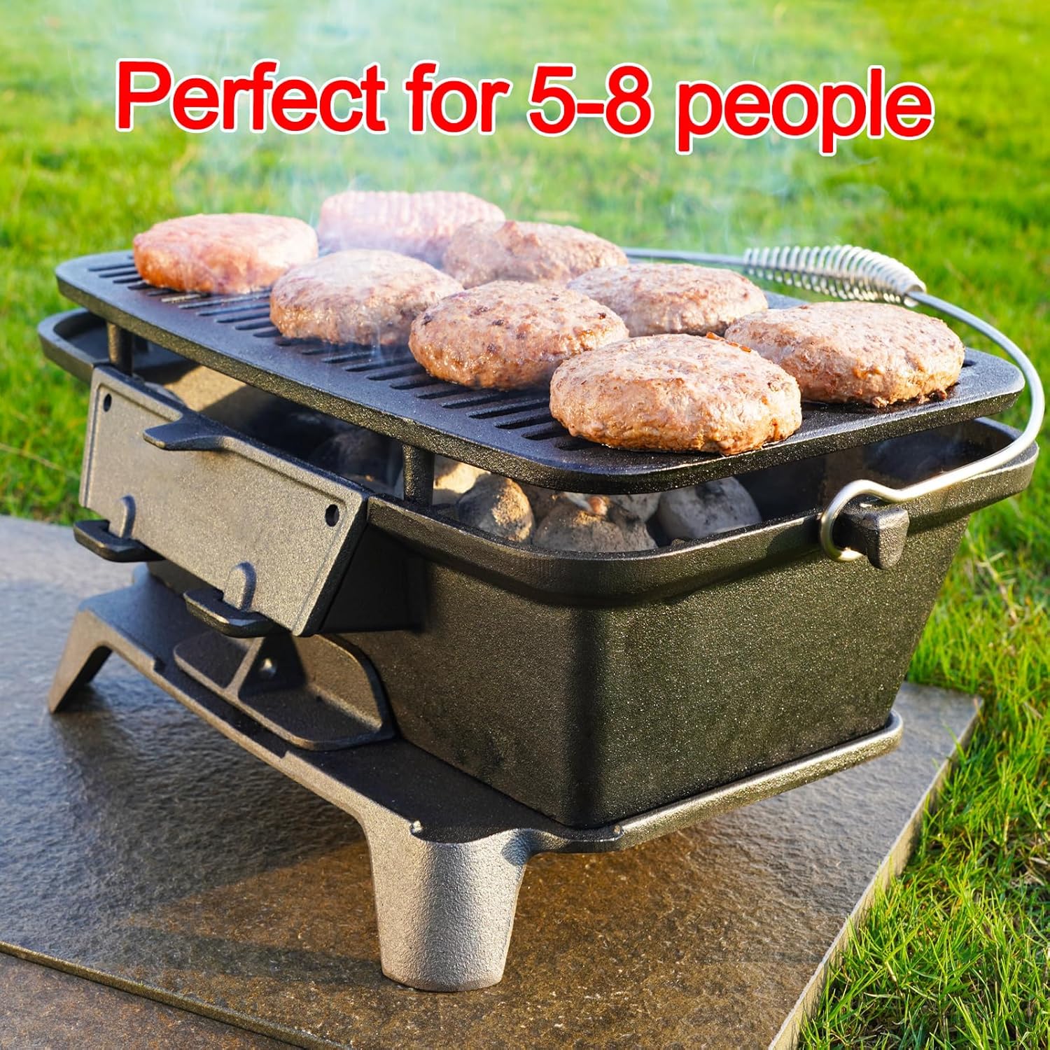 2025 Upgrade portable cast grill, hibachi grill outdoor, Cast Iron Hibachi Grill, hibachi 100% Cast Iron with Double-Sided Grate, Small Charcoal, Camping Stove (1, No handle)