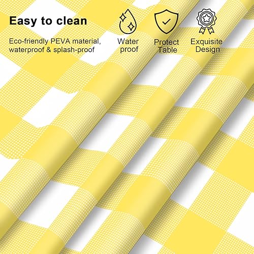 Miniatura 3 de Mantel rectangular a cuadros amarillo de 54 x 108 pulgadas, mantel desechable de plástico impermeable para picnic al aire libre, cocina, fiesta de