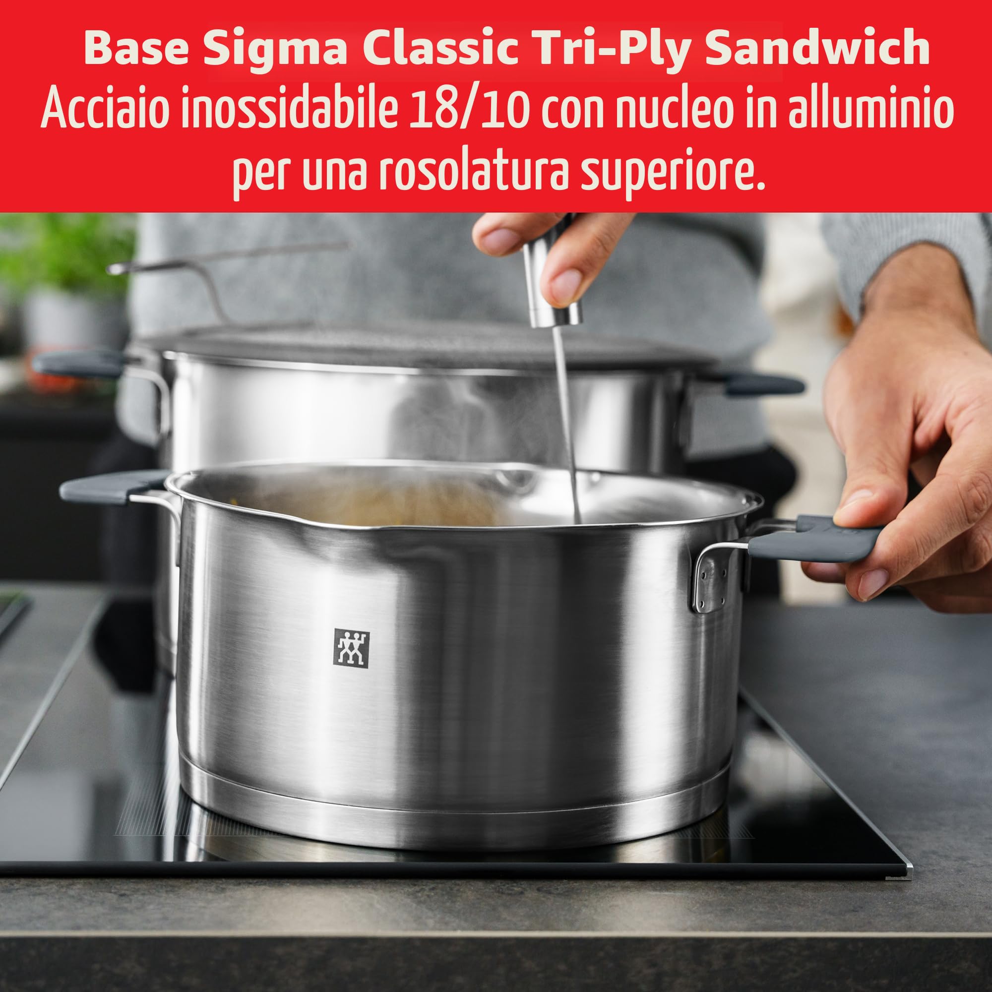 ZWILLING Simplify Set di pentole in acciaio inox, 5 Pezzi, Con fori integrati nel coperchio, Anche per piani a induzione, Argento-Nero
