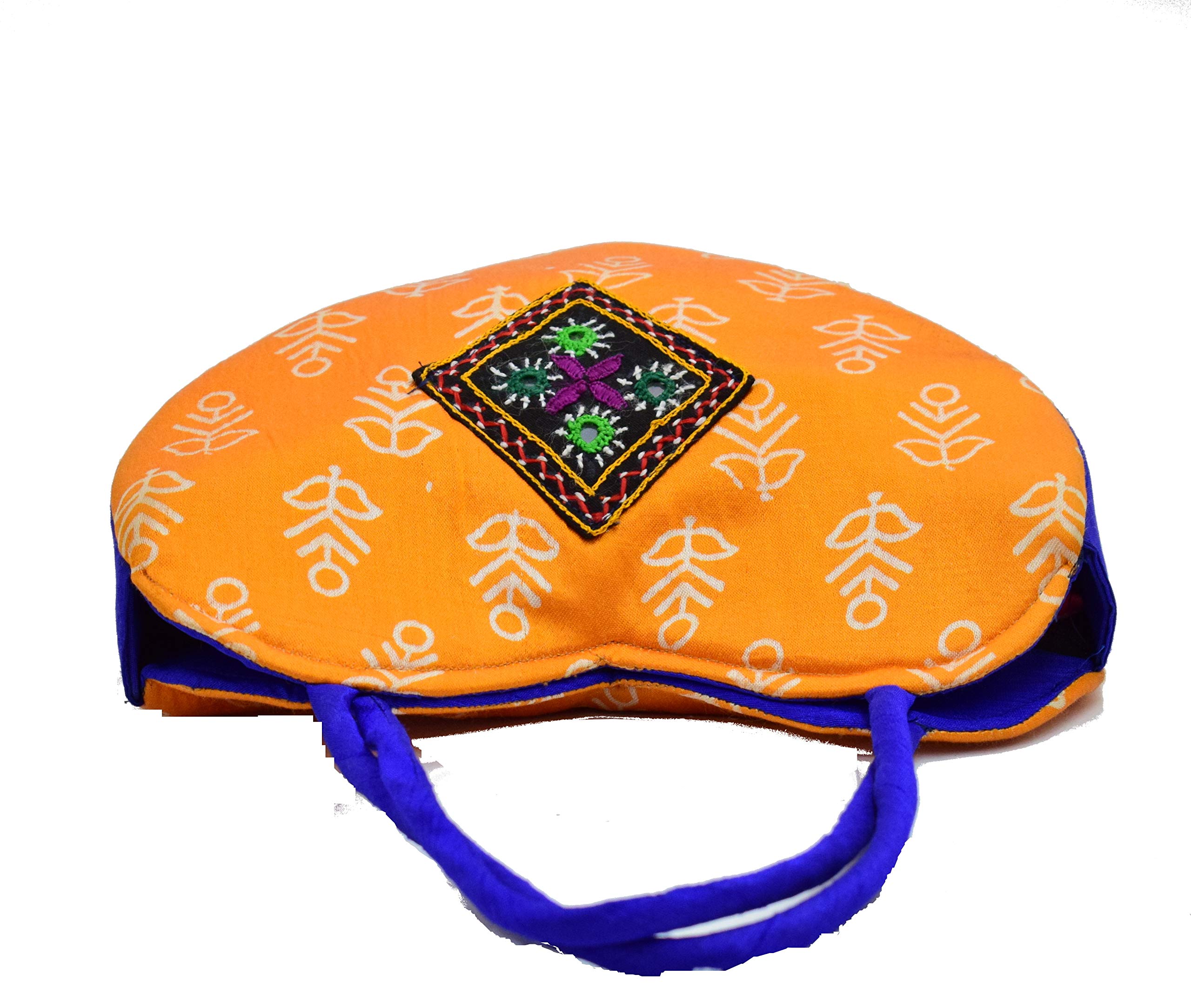 Ethnics of Kutch Hand Block Print Mashru Silk Purse For Women Yellow Blue - Image 4 thumbnail