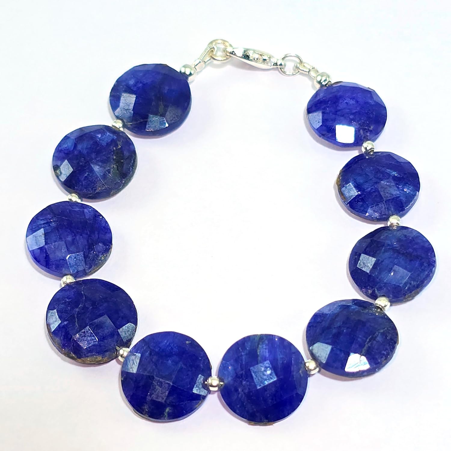 Natural lapis lazuli gemstone 14x14mm stacking bracelet | 7 inch | blue color, coin shape, faceted cut, stone | with silver plated clasp | handmade jewellry |WW_ESK_00198