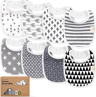 KeaBabies 8-Pack Organic Cotton Drooling Bibs for Babies 0-24 Months - Extra Absorbent, Soft, Easy Clean Grayscale