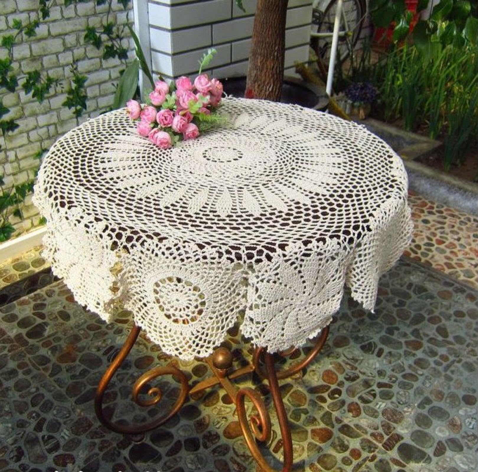 Tischdecke Handgemachte Häkeltischdecke Schöne Hand Häkeln Abendessen Runde Tischdecke Baumwolle Viele 140cm Beige