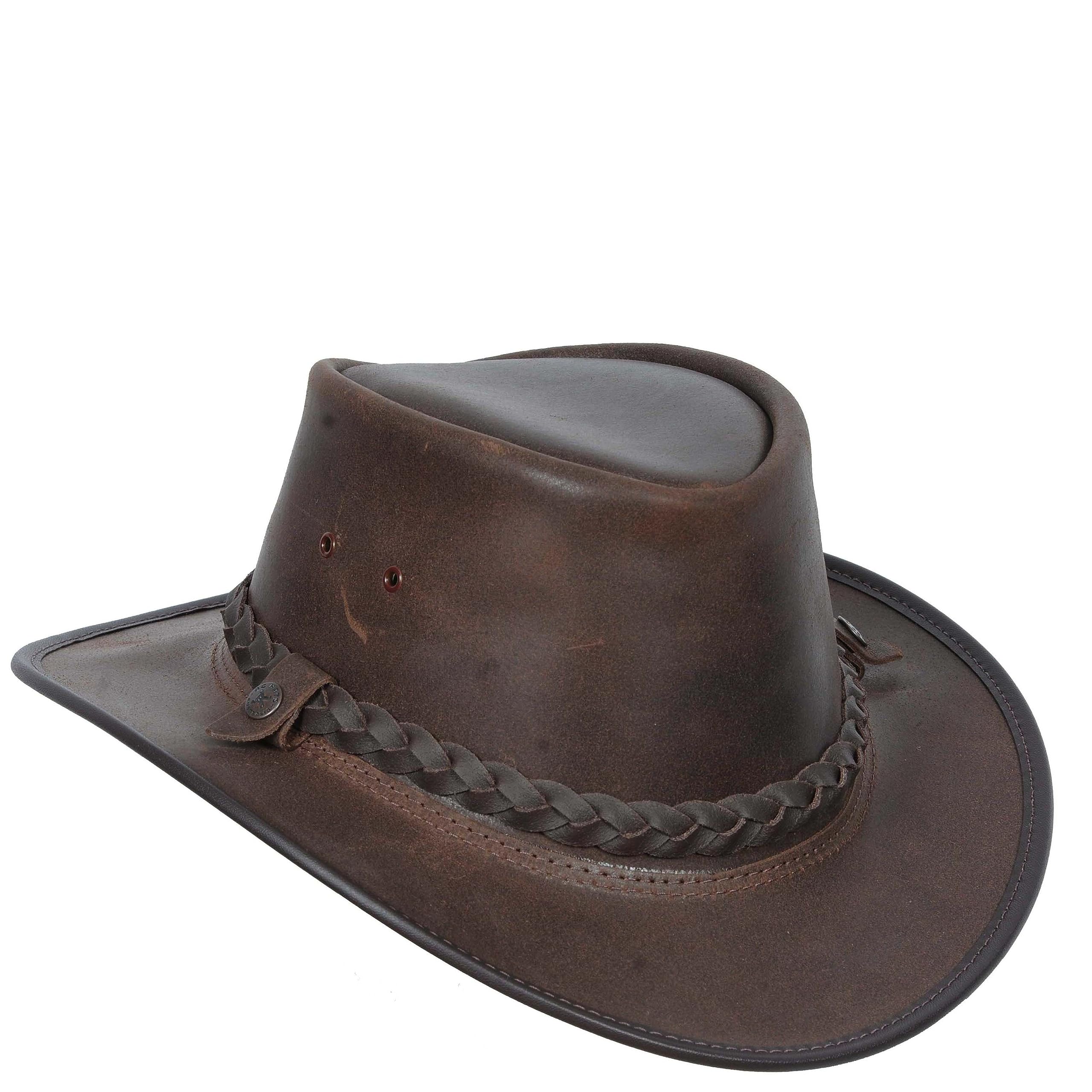 Original Australian Bush Hat Real Leather Cowboy Style Negro Marrón
