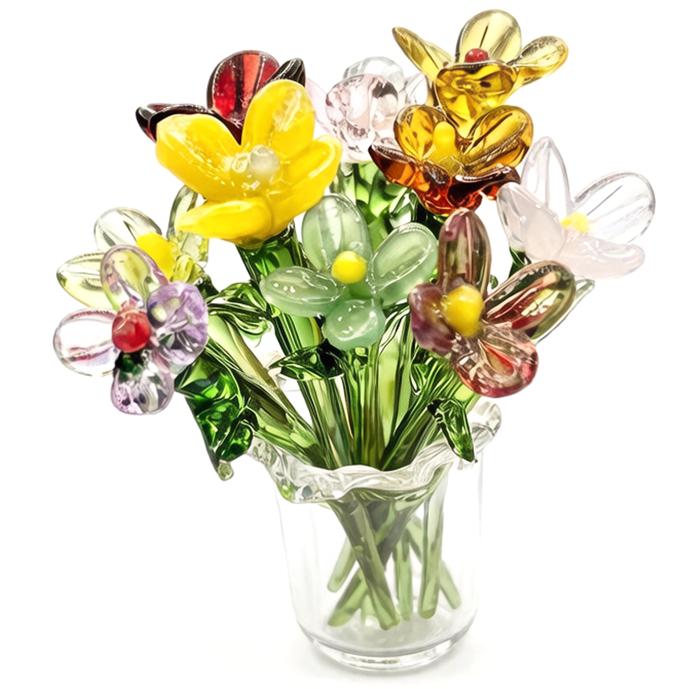 Elyebxj 10PCS Mini Glass Flowers, Tiny Glass Flowers in Vase - Handcrafted Glaze Floral Arrangement For Home Decor