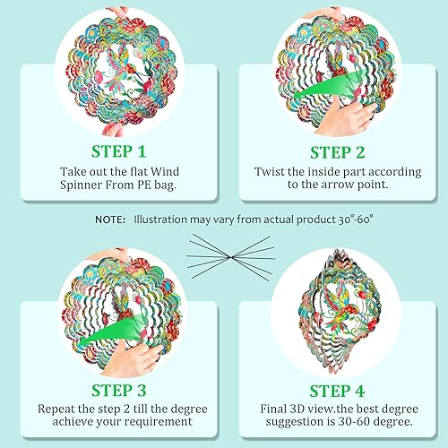 Miniatura 6 de FONMY Molinillo de viento colibrí de 12 pulgadas, escultura de viento de acero inoxidable 3D que vale la pena regalo de decoración de Navidad.