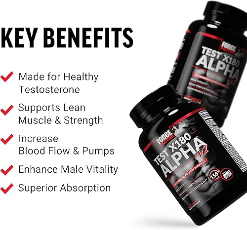 Vista 2 de Force Factor Test X180 Alpha v2 T-Support para hombres, suplemento T para ayudar a desarrollar fuerza, aumentar el óxido nítrico y apoyar