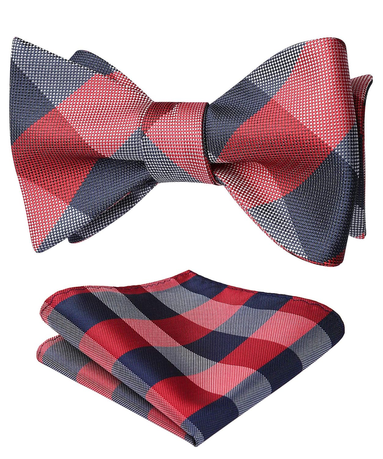 SetSense Men’s Plaid Jacquard Woven Self Bow Tie Set One Size Navy Blue / Red SetSense Men’s Plaid Jacquard Woven Self Bow Tie Set One Size Navy Blue / Red