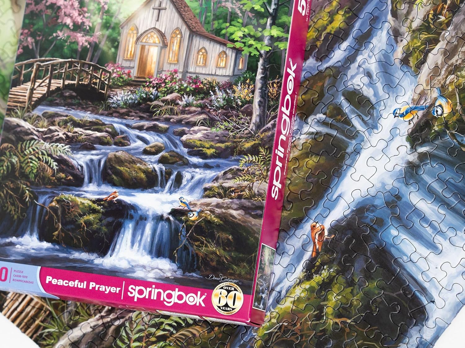 Springbok Peaceful Prayer 500 Piece Jigsaw Puzzle for Adults - Relaxing Church in The Woods - Unique Cut Pieces - Made in USA