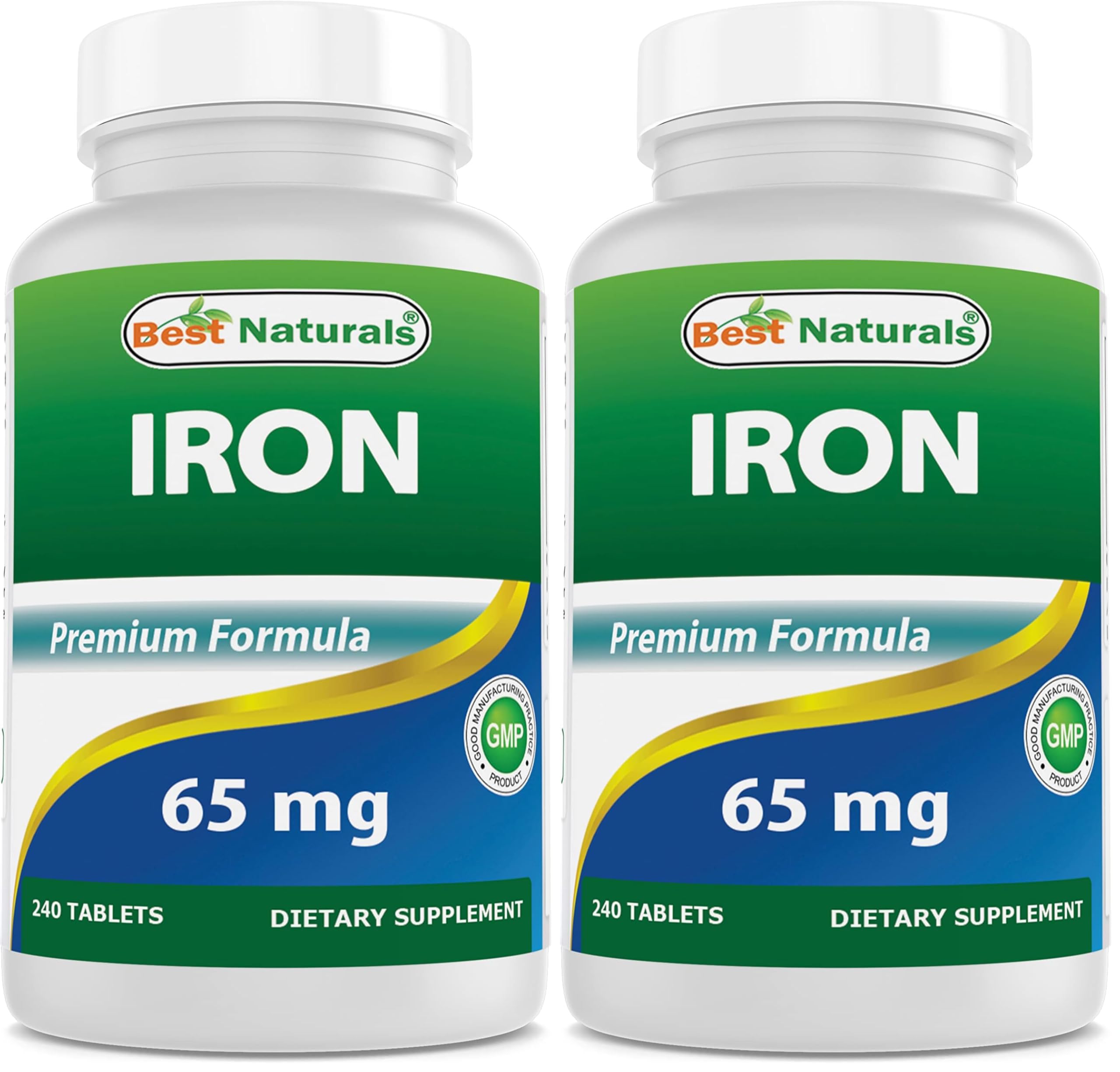 Best Naturals Iron Supplement - 65 mg - 240 Tablets - Non-GMO & Gluten Free (Pack of 2) 240 Count (Pack of 2)