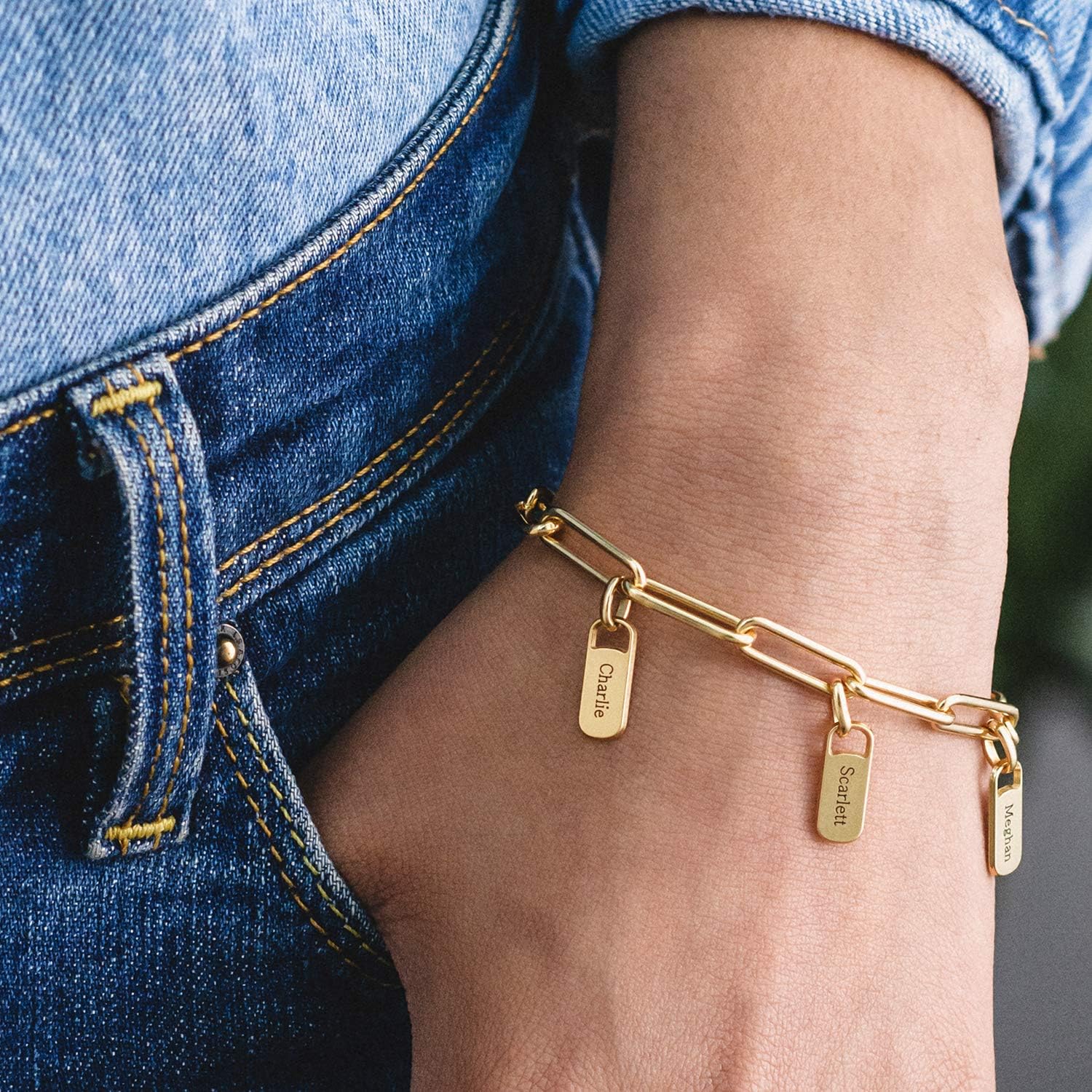 MyNameNecklace Personalized Rory Bracelet with Custom Tag Charms - Diamond Option