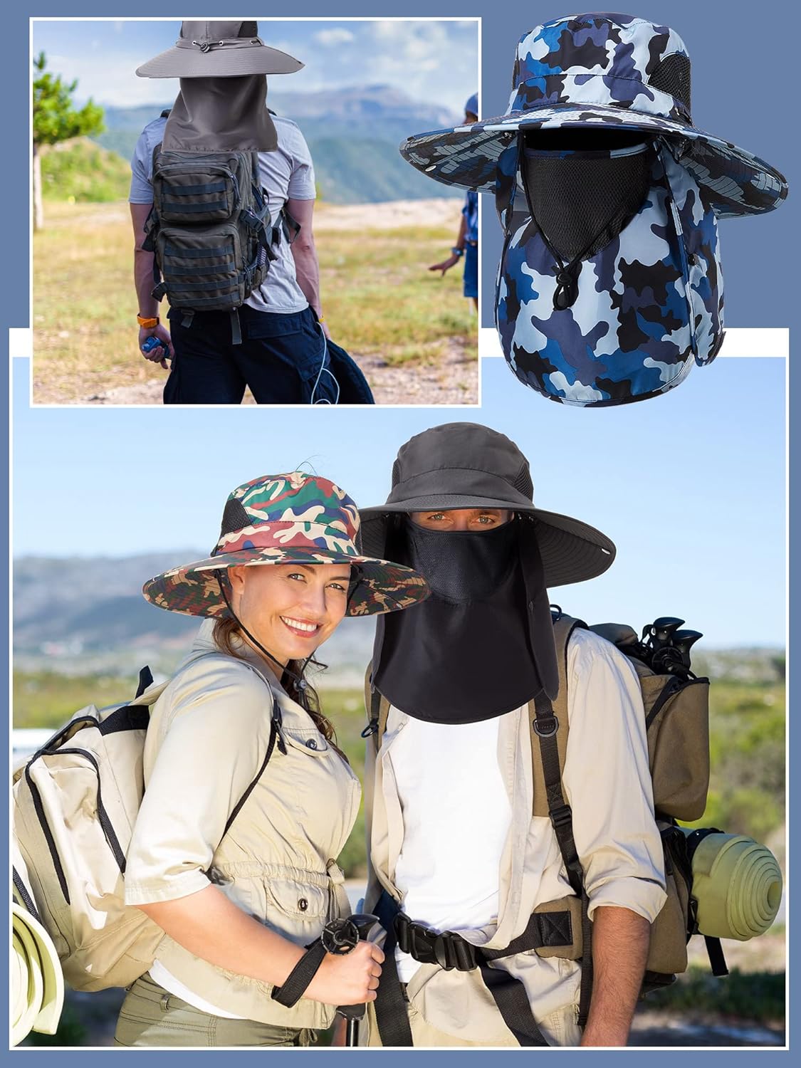 Leumoi 6 Pcs Fishing Hat for Men Women Waterproof Wide Brim with Face Cover and Neck Flap Outdoor UV Protection Hiking Hat for Fishing Garden Hiking, 6 Colors