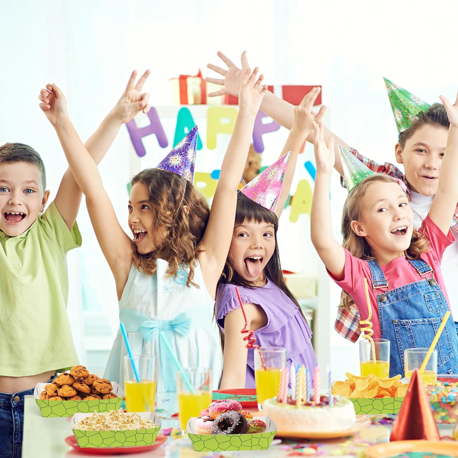 50 Packs Turtle Party Food Trays Turtle Birthday Party Supplies Turtle Themed Nacho Trays Paperboard Holders Disposable Serving Trays - Image 6