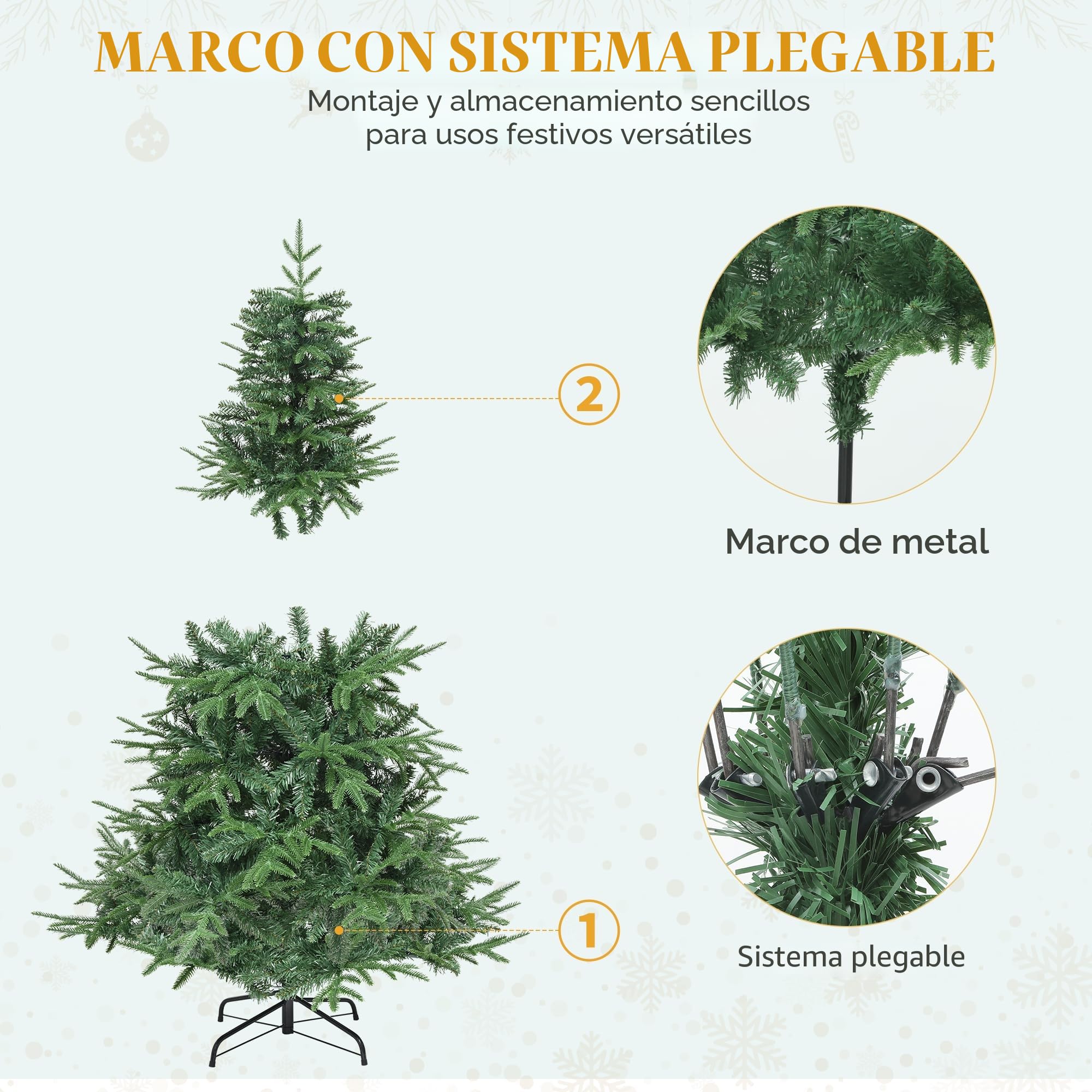 YITAHOME Árbol de Navidad Artificial de 152 cm, Aprox. 450 PE Moldeado por inyección y Puntas de PVC, árbol de Navidad Natural con Marco Plegable y Soporte de Metal, Montaje rápido para el hogar y
