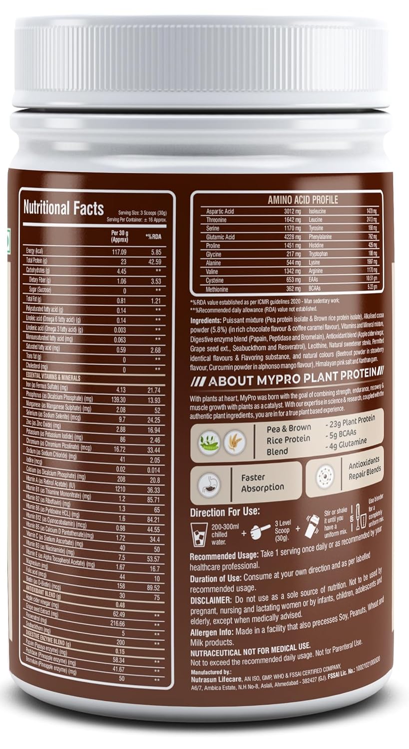 MyPro sports nutritional plant protein powder peas and brown rice protein (23 grams of protein, 22 vitamins and minerals, 5G BCAA) Vegetarian Protein Supplement for men and women (alphonso mango, 500 grams, 500 grams) MyPro sports nutritional plant protein powder peas and brown rice protein (23 grams of protein, 22 vitamins and minerals, 5G BCAA) Vegetarian Protein Supplement for men and women (alphonso mango, 500 grams, 500 grams)