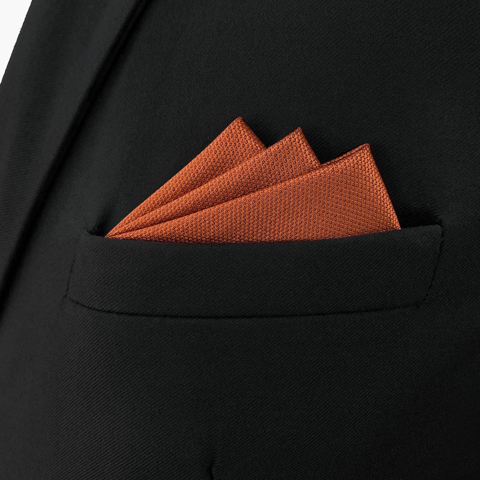 Corbatas para hombre, corbata de boda y gemelos naranja calabaza extra larga a juego bolsillo cuadrado, (12.6x12.6 Matching Pocket Square Only) 4