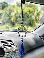 Vista 7 de LUCKBOOSTIUM Colgante de herradura de ojo turco con borlas azules, llavero y protección de buena suerte, adorno colgante de auto de mal de ojo