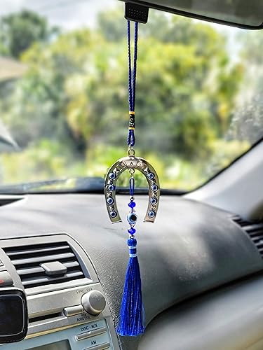 Miniatura 7 de LUCKBOOSTIUM Colgante de herradura de ojo turco con borlas azules, llavero y protección de buena suerte, adorno colgante de auto de mal de ojo,