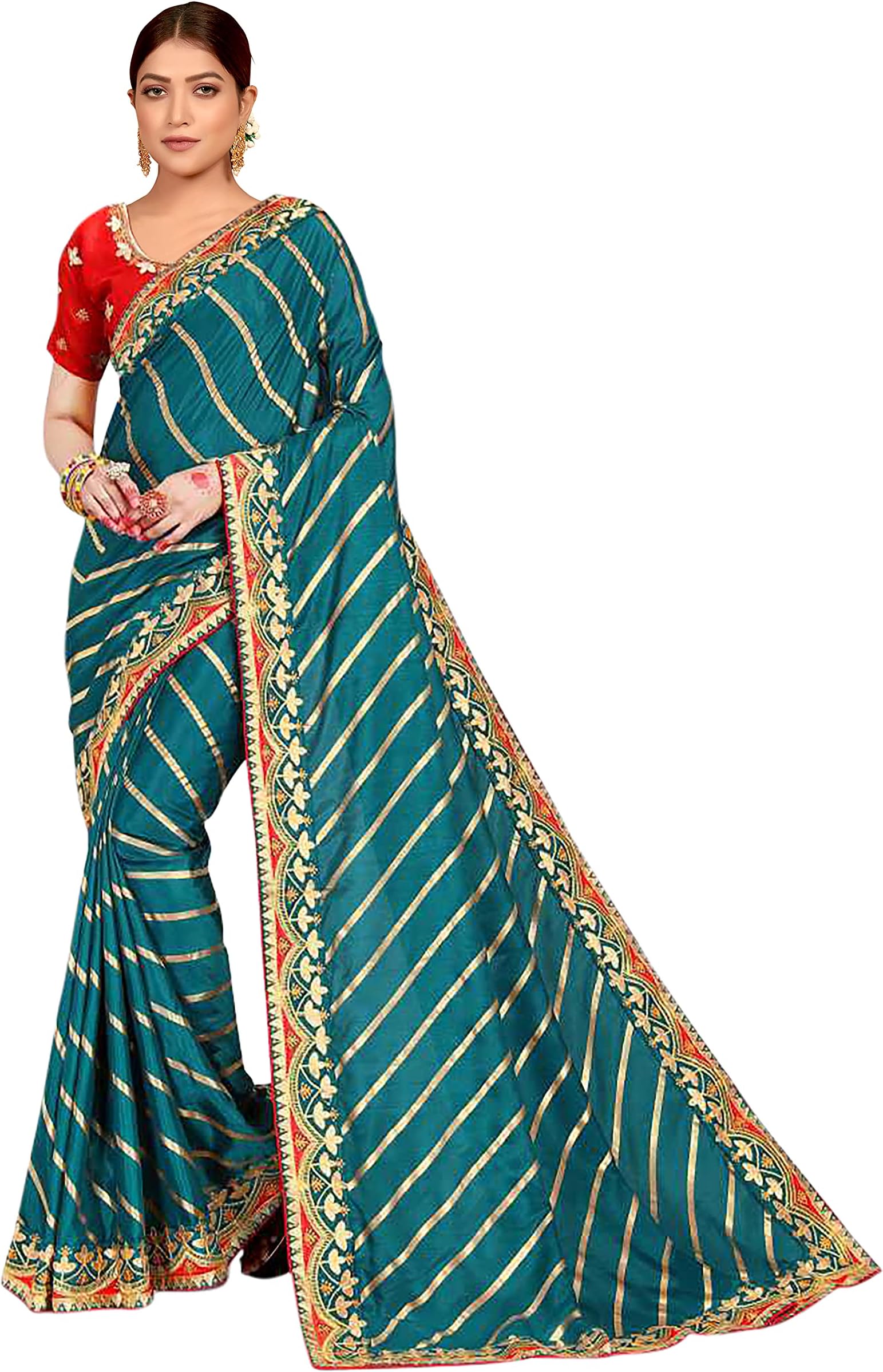TreegoArt FashionWomen's Silk Blend Embroidered Ethnic Wear Indian Saree With Unstitched Blouse Piece