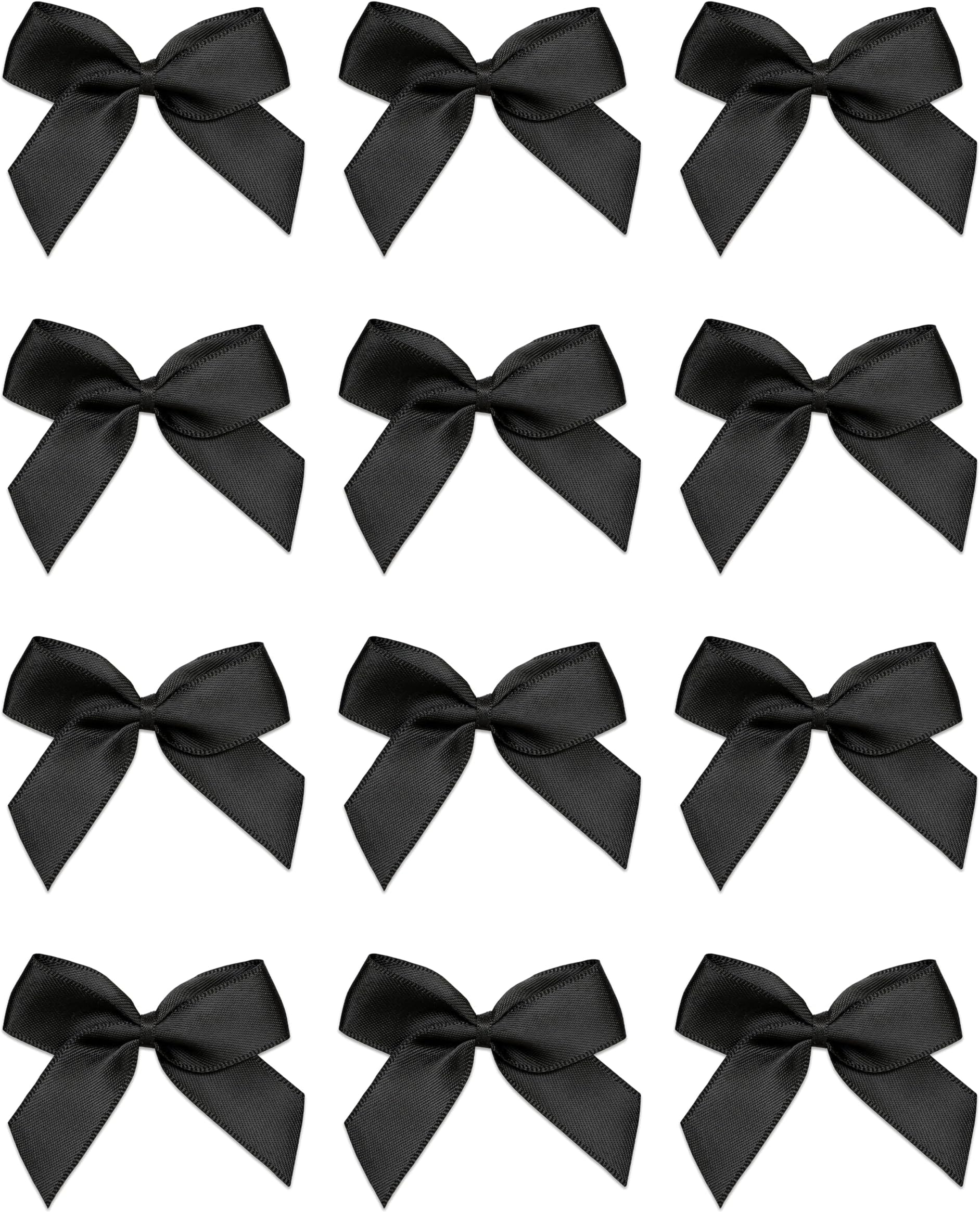 Italian Options Small Satin Ribbon Bows, Self Adhesive Bow Decorations for Crafts, Gift Wrap, Hampers, Hair Bows, Wedding Stationery, Floristry, Christmas, Cakes, Crafting, Black, 12 Pack, 5 cm