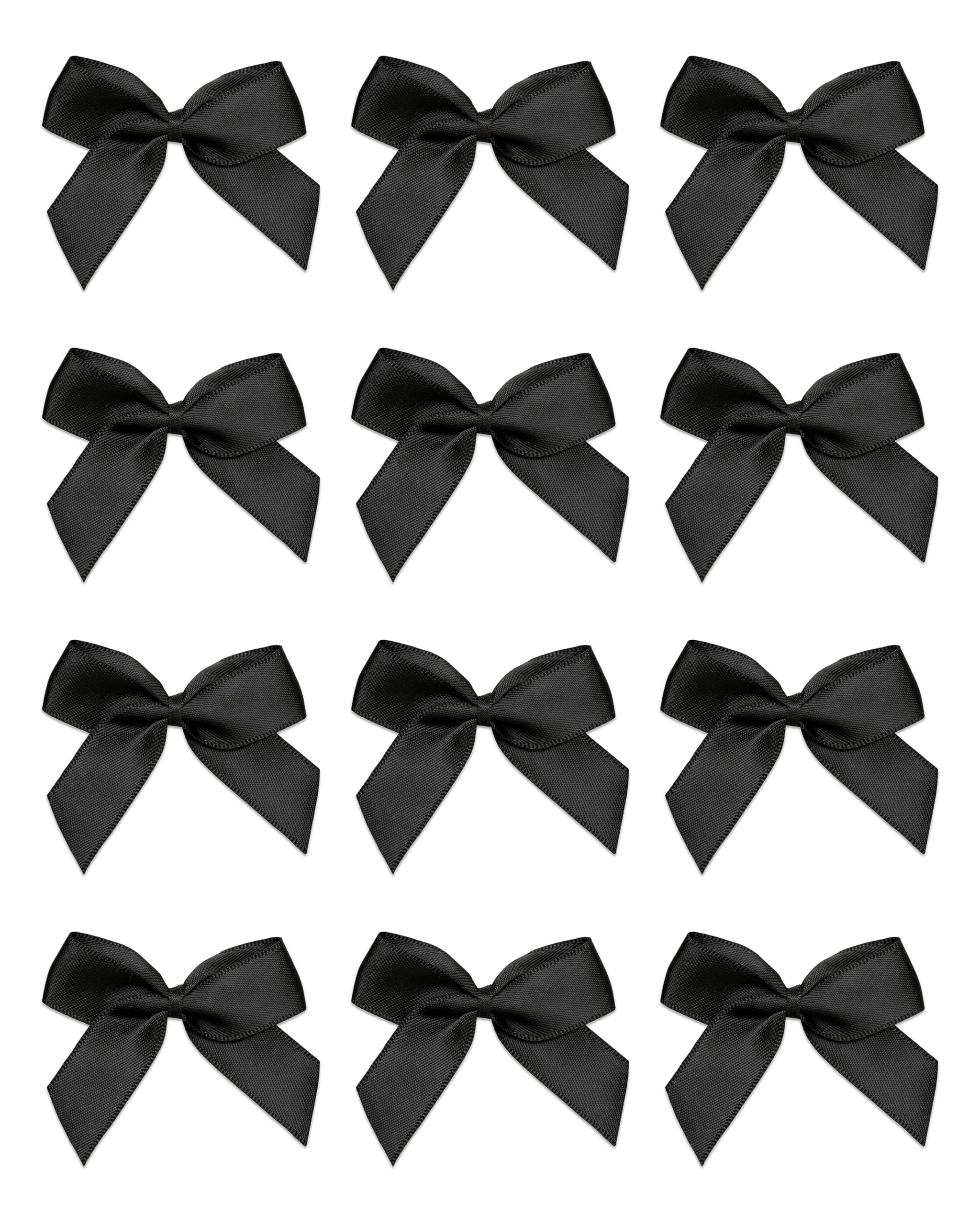 Italian Options Small Satin Ribbon Bows, Self Adhesive Bow Decorations for Crafts, Gift Wrap, Hampers, Hair Bows, Wedding Stationery, Floristry, Christmas, Cakes, Crafting, Black, 12 Pack, 5 cm