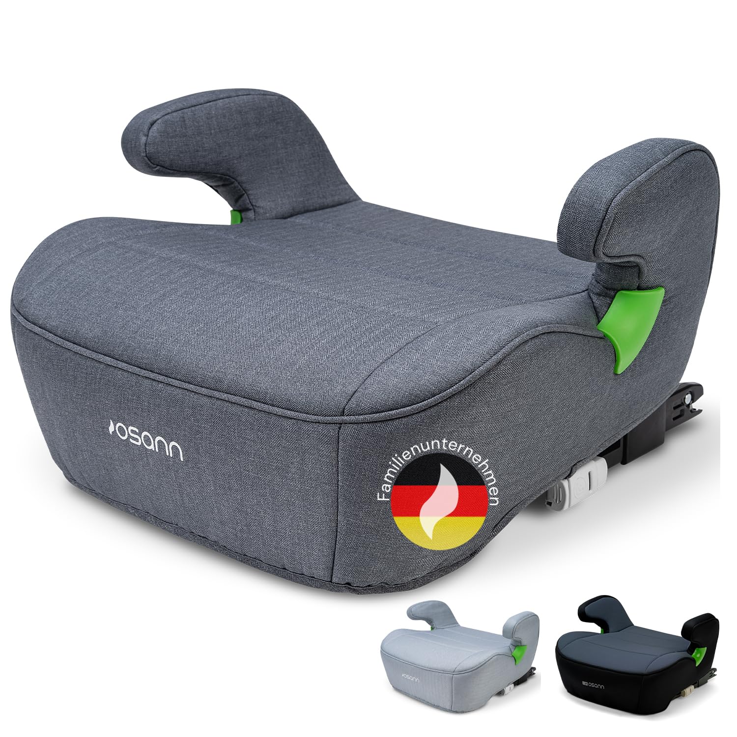 Osann Junior Isofix, Sitzerhöhung Auto Kinder, extra weiche und sichere Kindersitzerhöhung mit Isofix, 126-150 cm (ca. 15-36 kg), Sitzschale i-Size - Elephant Grey