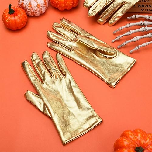 Miniatura 7 de SATINIOR 3 pares de guantes de disfraz de Halloween, brillantes, metálicos, de princesa, elásticos, para Halloween, cosplay