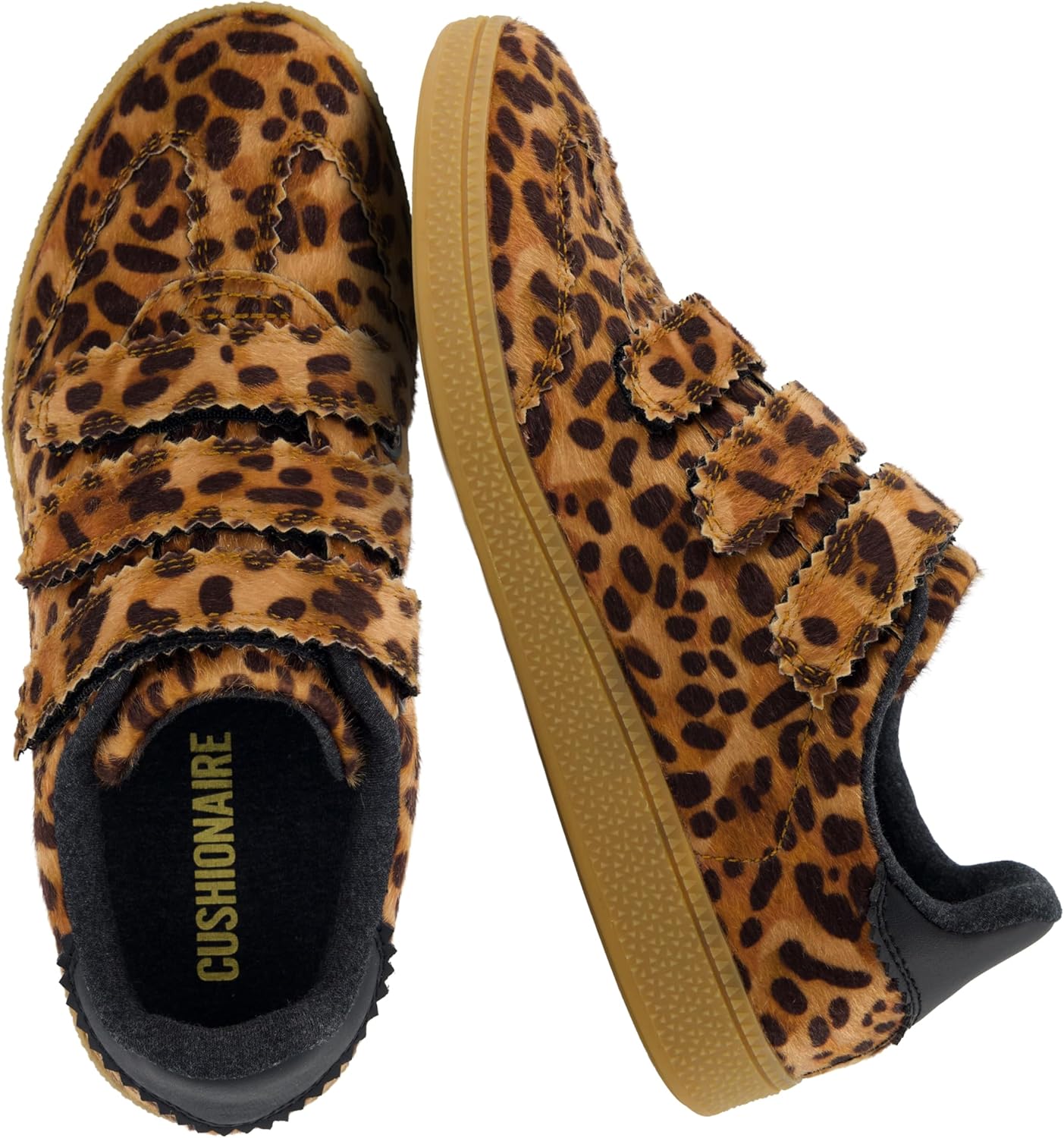 CUSHIONAIRE Bastion Vegan Hair Calf Leopard Print Casual Hook and Loop Closure Womens Sneakers – Lightweight Comfort with Non-Slip Rubber Sole