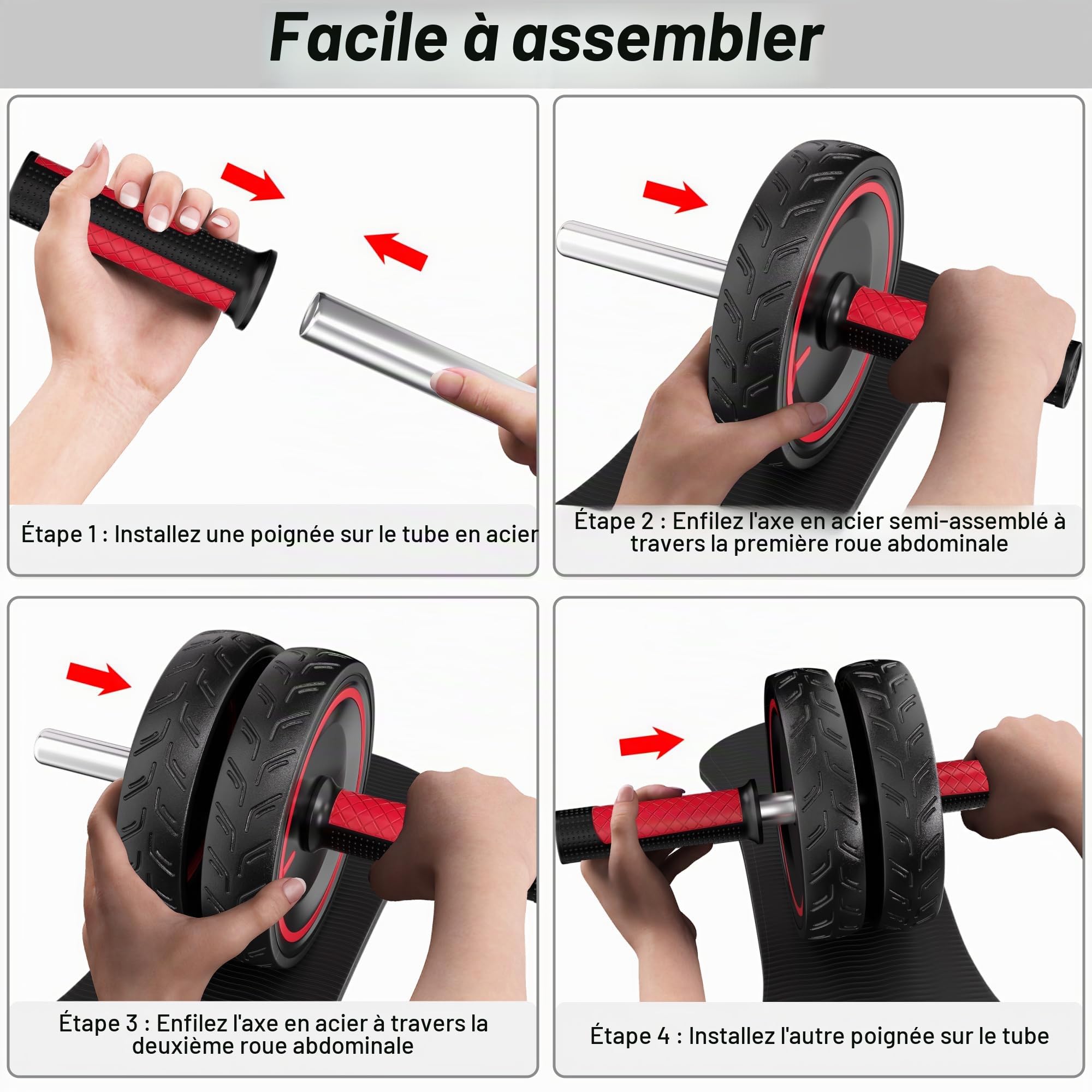 Roue Abdominale-AB Roller Wheel-Roulette Abdominaux-Rouleau Abdo, Abdos Musculation Appareil de Sport Fitness pour Exercices Abdominaux pour la Maison, la Salle de Sport, Le Fitness(Tapis Rembourré)