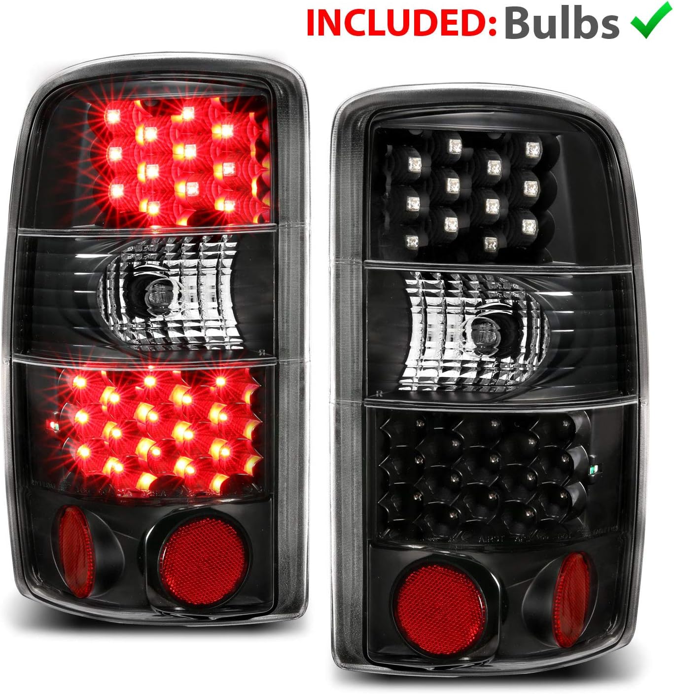 AmeriLite for 2000-2006 Chevy Tahoe/Suburban : GMC Yukon Dark Black LED Brake Tail Lights Assembly Set + Bulb Harness - Passenger and Driver Side