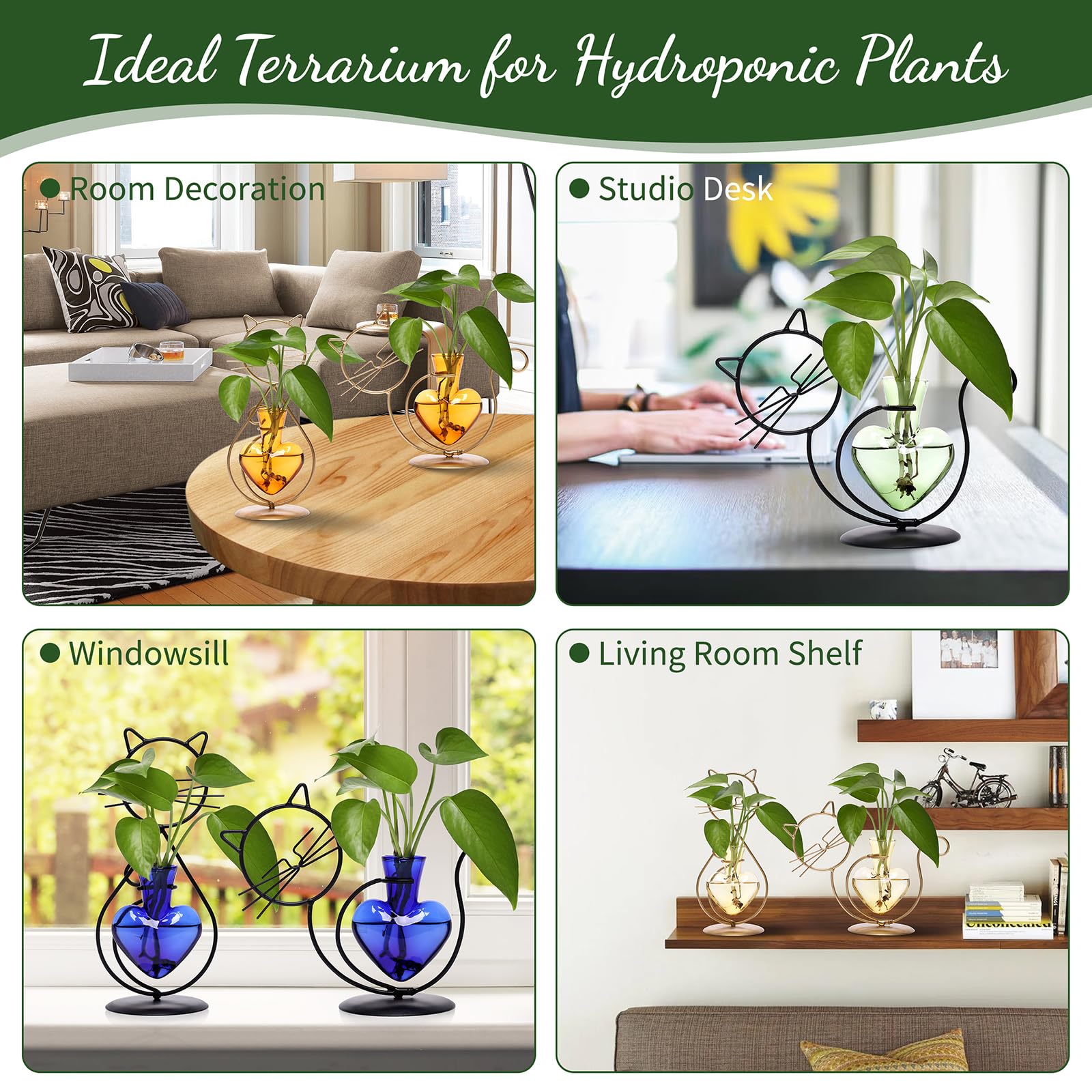 Pflanzen-Terrarium, Anzuchtstation, Katzenliebhaber, Geschenke für Frauen, Pflanzenliebhaber, Heimbüro, Dekoration, Katzen-Schreibtisch-Zubehör