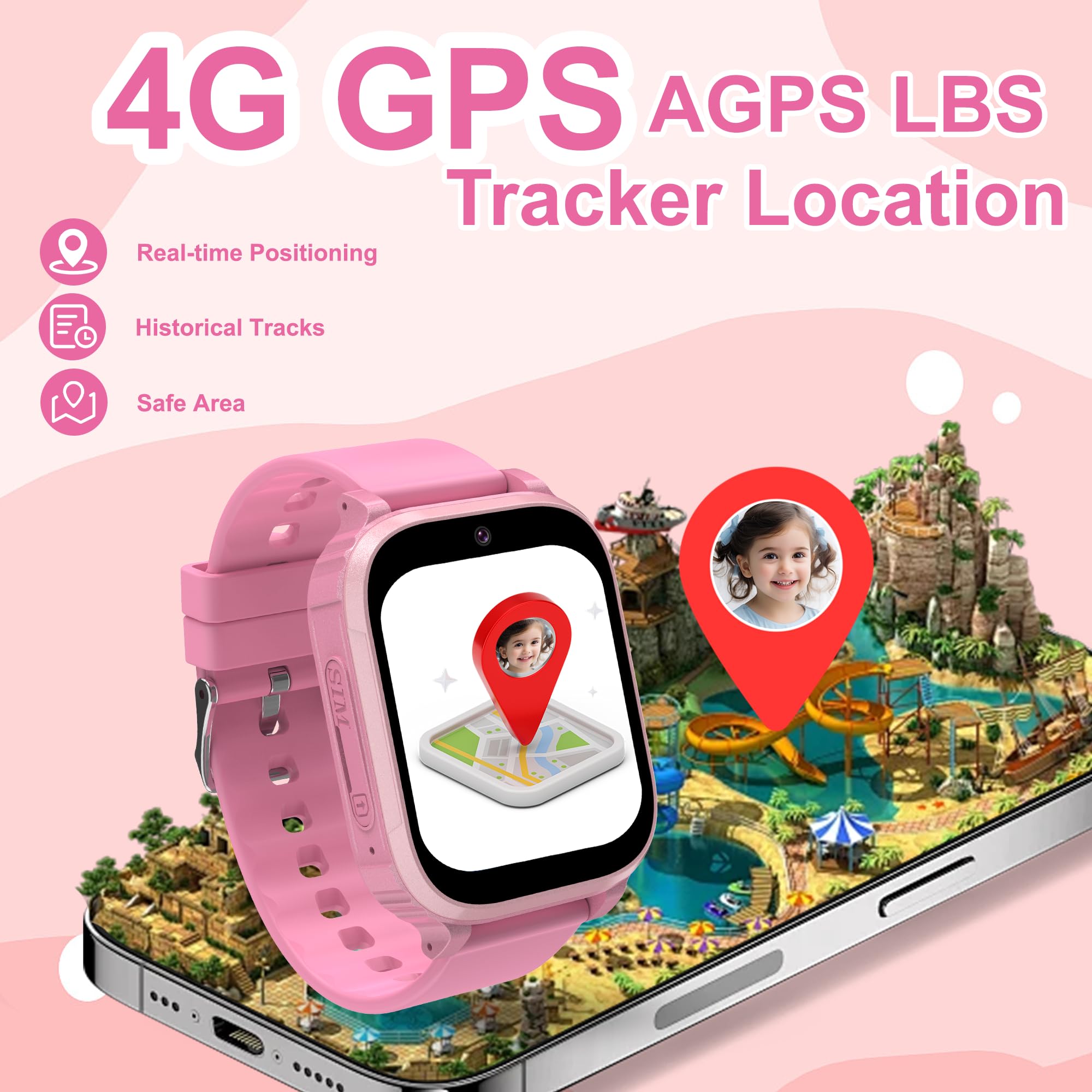 4G Reloj Inteligente Niño, Smartwatch Niños con GPS y Llamadas Teléfono Videollamada Impermeable IP68 SOS Móvil Juego Despertador Clase Modo Reloj Inteligente Niños y Niñas Estudiante Regalo