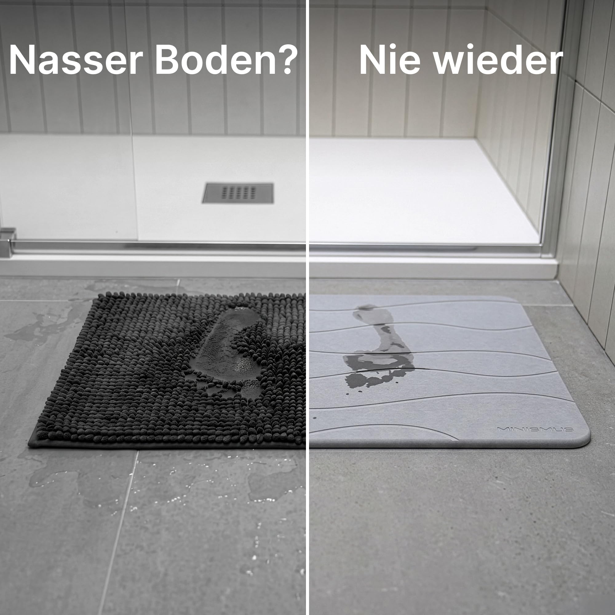 Minismus Badematte Stein 60x40cm - Diatomite Stone Bath Mat - Steinmatte Badezimmer - Stein Kieselgur - Duschvorleger Schnelltrocknend - Duschmatte