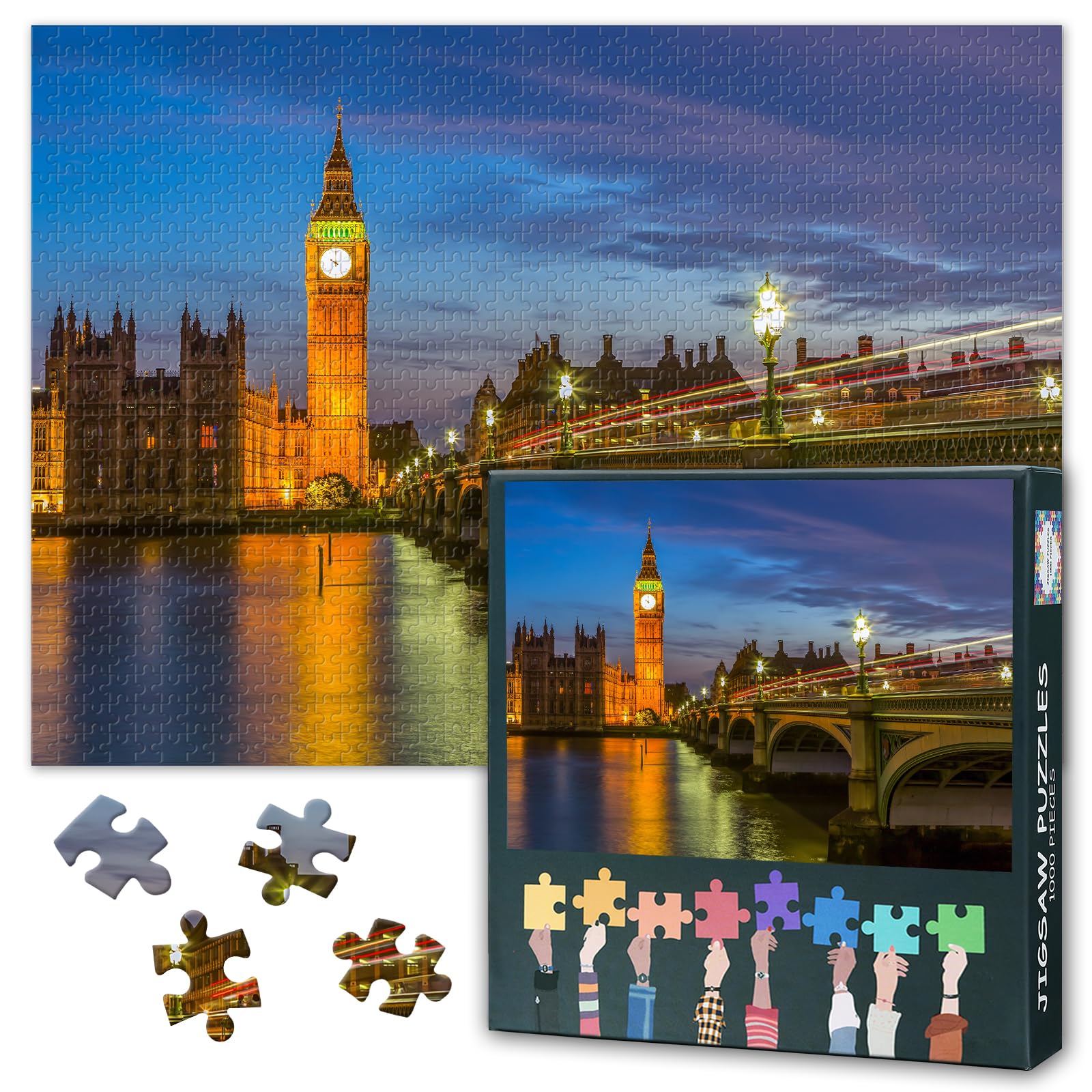 Puzzles for Adults 1000 Pieces, Big Ben Jigsaw Puzzles, British Parliament Building Adult Puzzle for Adults, Educational Fun Games or Toys for Elders Friends 20X27 INCH