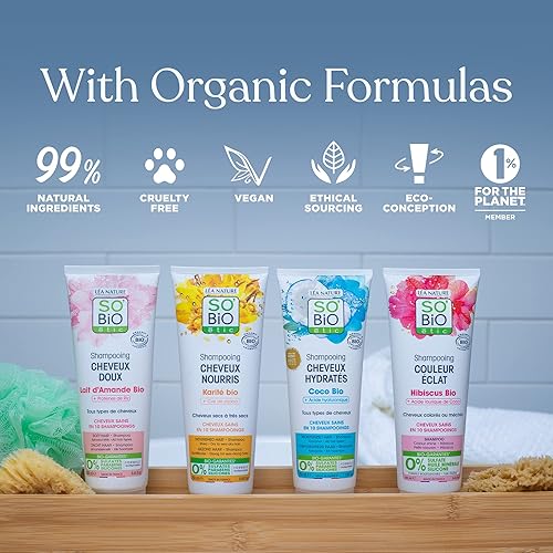 Miniatura 6 de So'Bio Étic Champú para cabello brillante, aceite de argán orgánico y ácido oleico para hidratación y brillo sedoso, vegano y sin sulfatos, 8.45